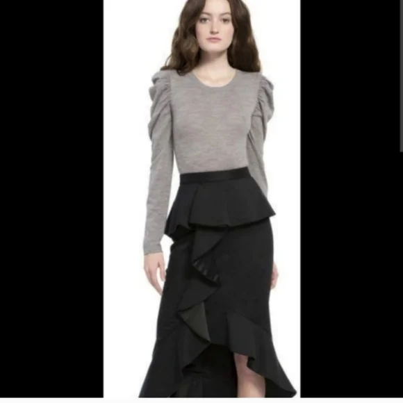 Alice + Olivia Black Alessandra Ruffled Peplum Hi-Low Skirt SIZE 2 - Picture 12 of 14